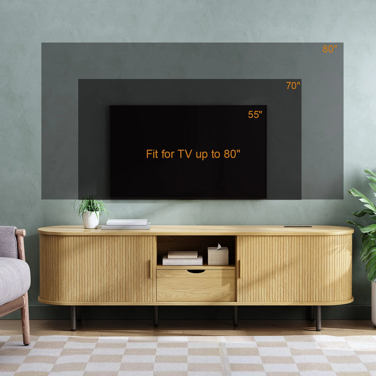 69" TV Stand w/ Power Outlet for TVs up to 80",Entertainment Center w/ Storage & Drawer,TV Console w/ Adjustable Shelves