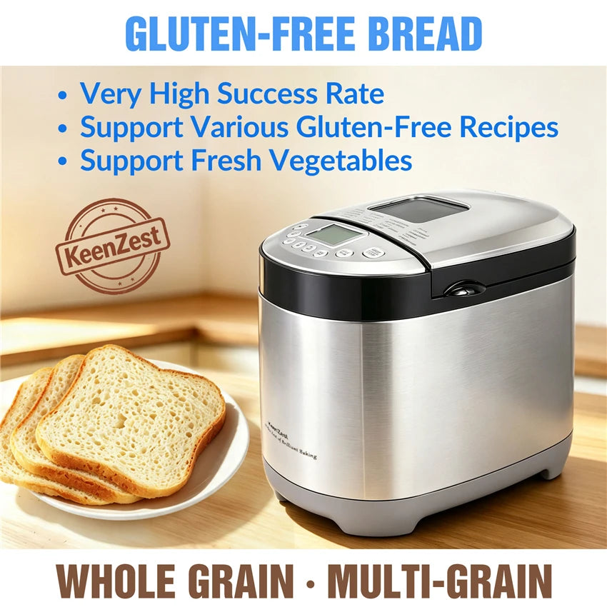 KeenZest 27-in-1 Smart Bread Maker with Gluten Free Setting 2LB Whole Wheat Bread Machine with Homemade Cycle Recipes Included