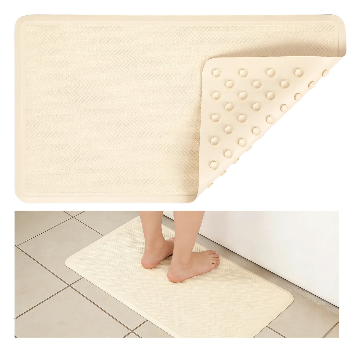 Non-Slip Rubber Bath Mat, Soft Textured Shower Mat with Suction Cups for Bathroom Tub Shower Wet Floor