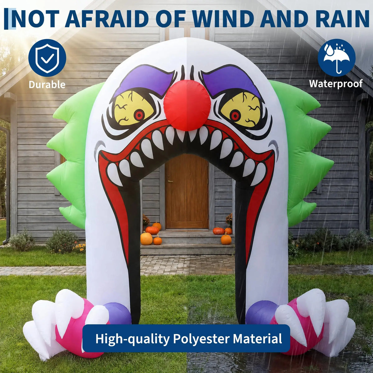 5ft Halloween Clown Inflatable Arch With 4 Led Lights, Blow Up Trunk Or Treat Car Yard Lawn Driveway Party Decoration Outdoor Toy