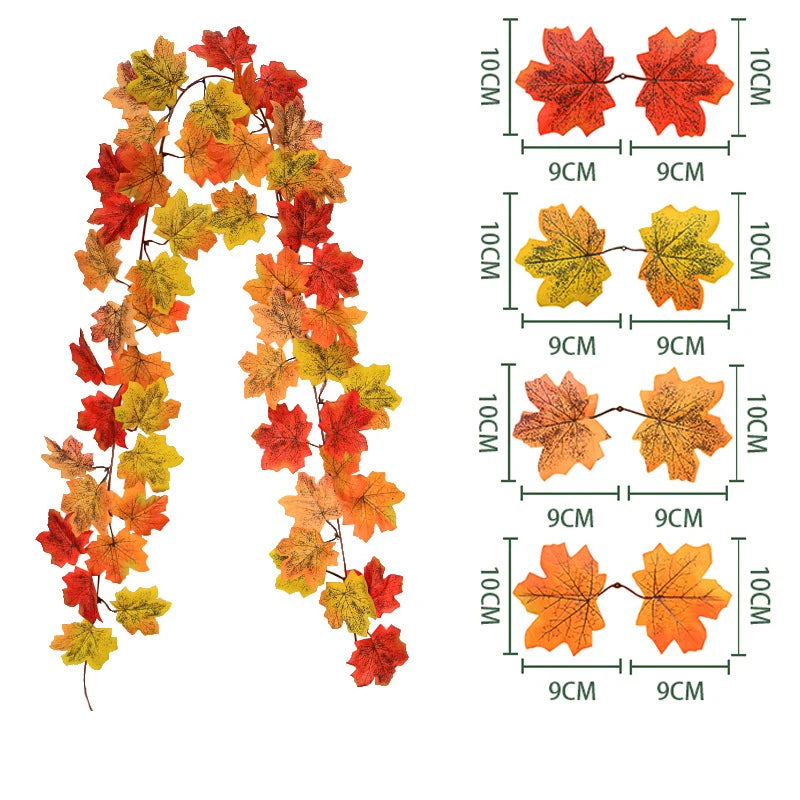 1/2Pcs Fall Artificial Maple Leaves Vine Hanging Rattan Wreath for Thanksgiving Halloween Day Decoration Home Room Decor Garland