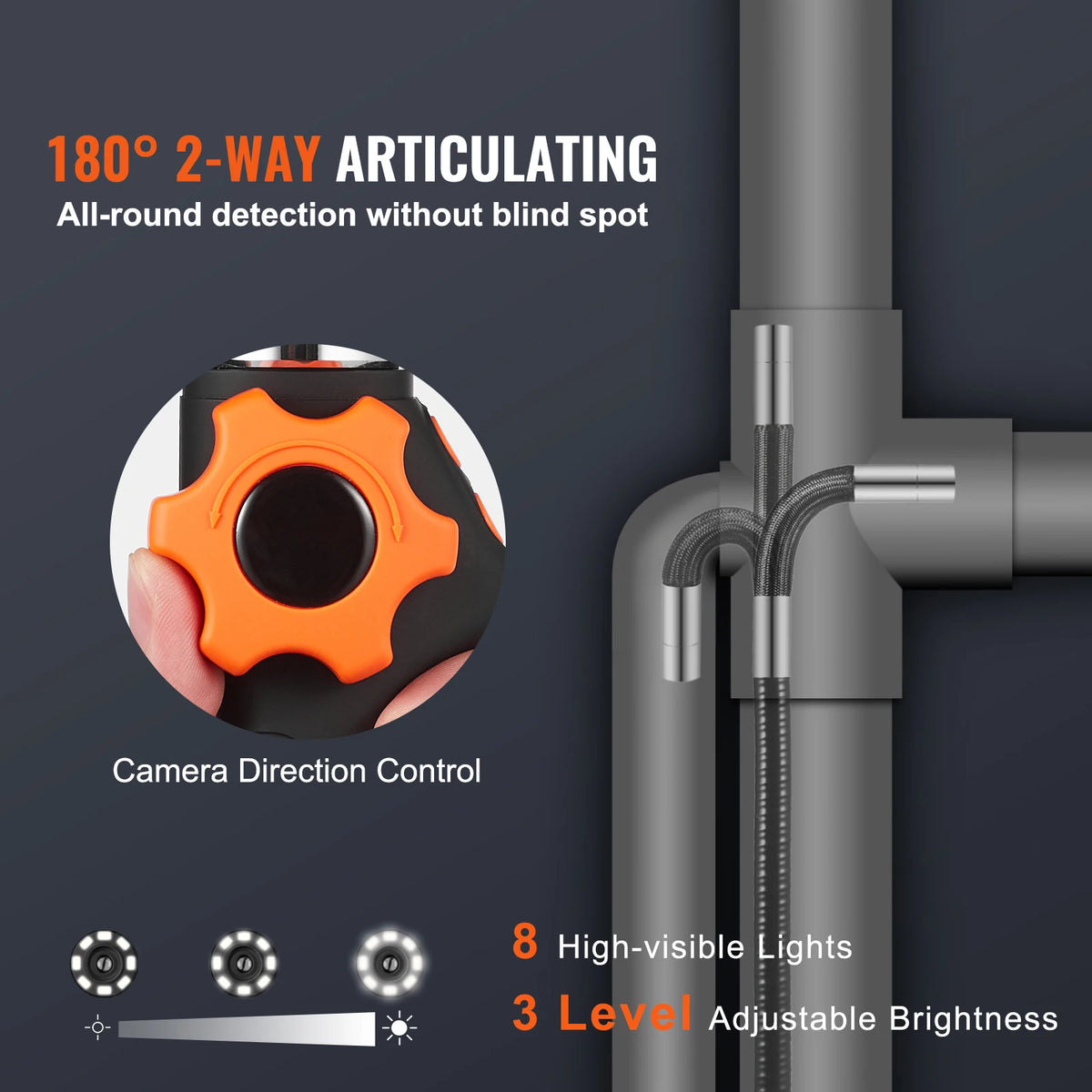 SucceBuy Two Way Articulating Borescope Camera With Led Inspection Lens