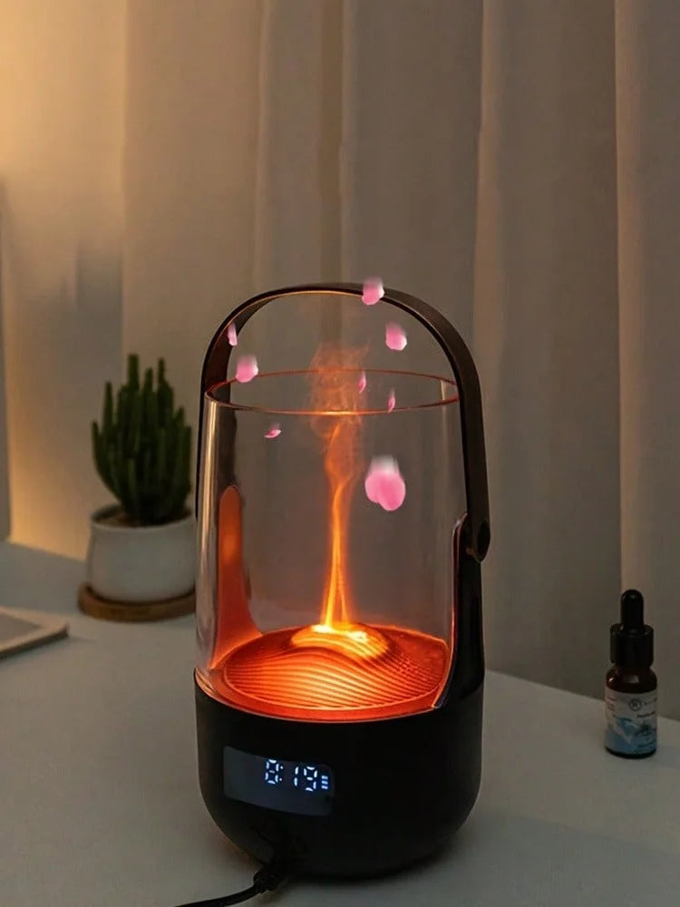 Flame Effect Ultrasonic Aromatherapy Diffuser With Color Changing Led Light