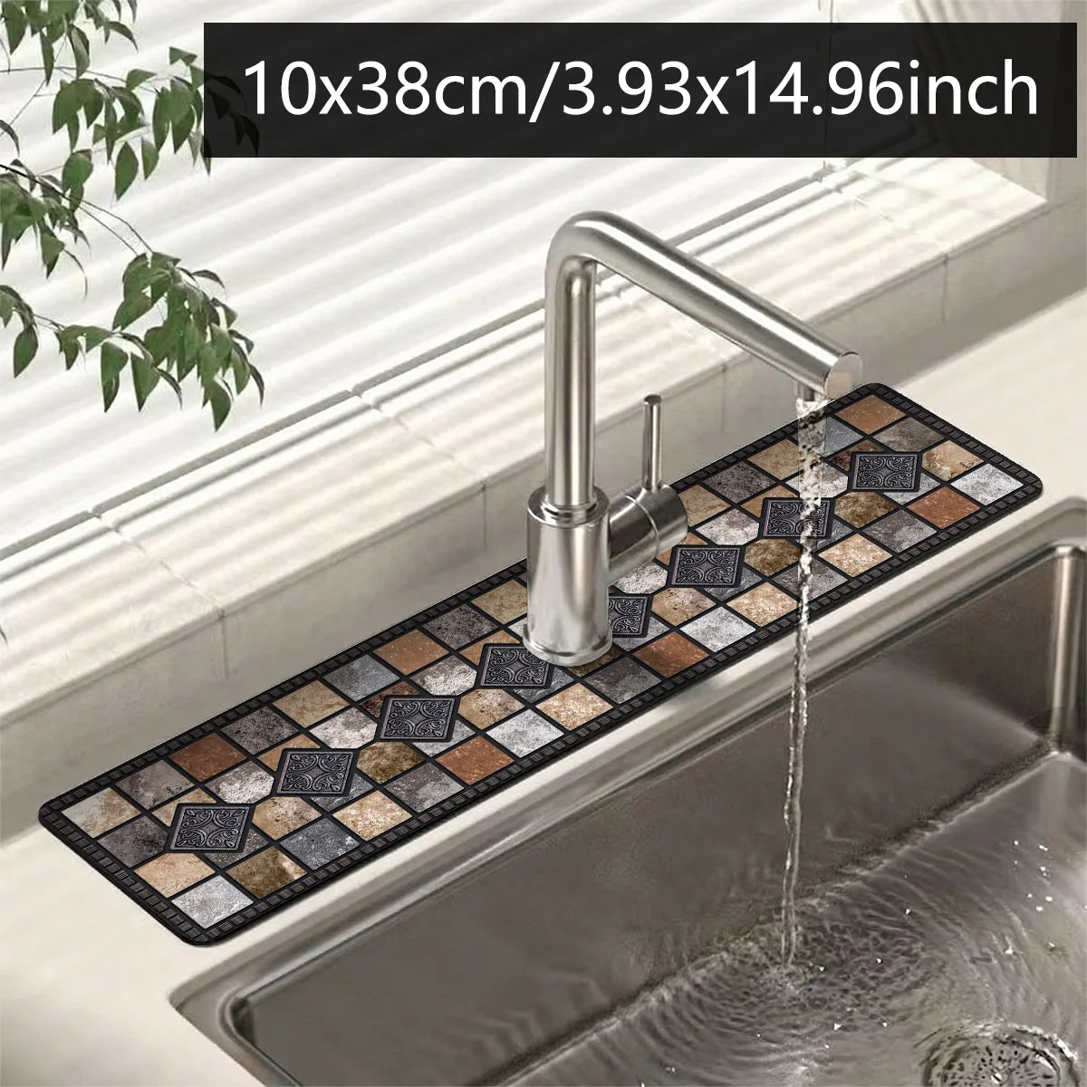 Long Diatom Mud Faucet Draining Mat, Absorbent Countertop Organizer Pad with Rubber Backing, Non-Slip Design for Kitchen Sink and Bathroom