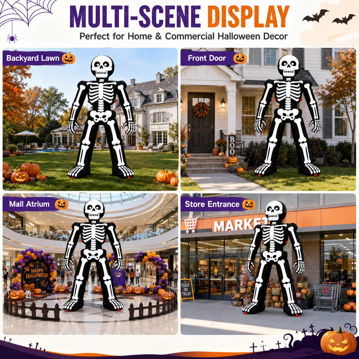 Giant 8m/26ft Inflatable Halloween Skeleton Man 3-Story High with Fan Oxford Cloth Skeleton Man Costume for Outdoor Halloween Decoration