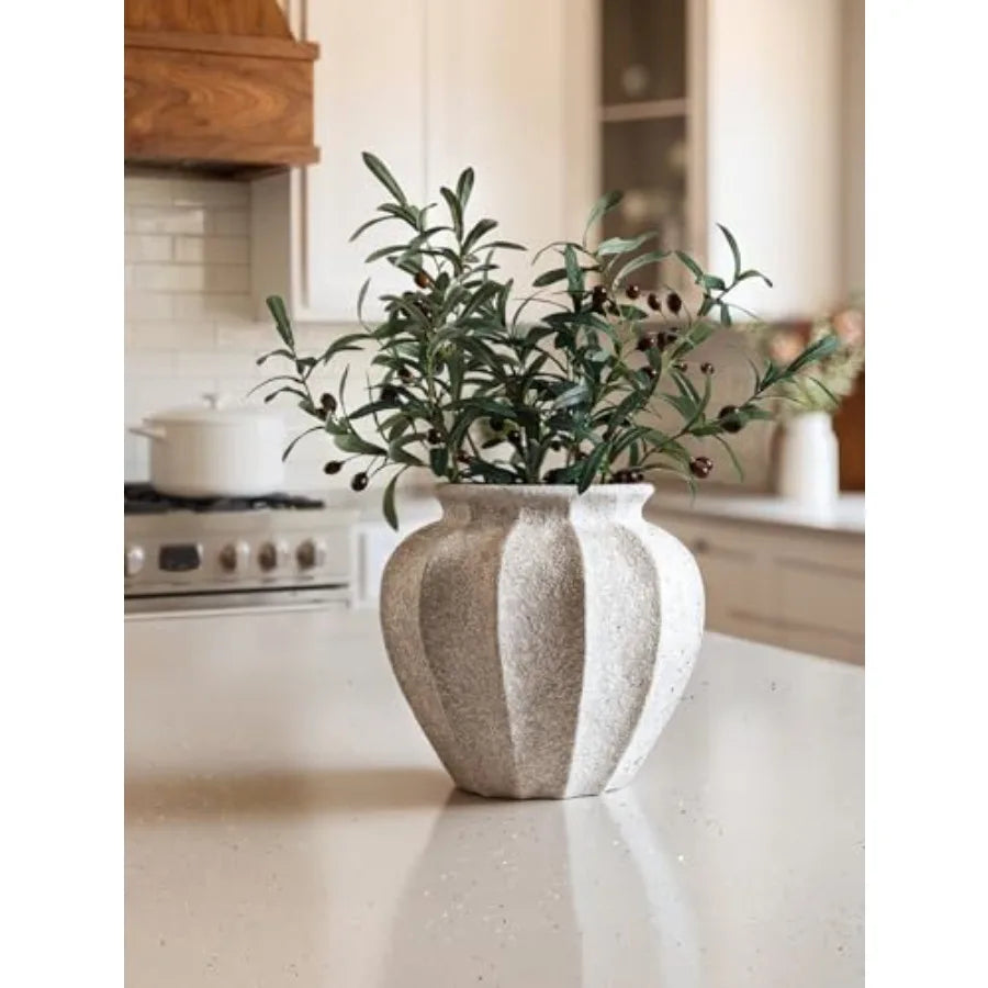 11.3 Ceramic Vase for Modern Farmhouse Home Decor: Weathered White Substantial Stable Living Room Dining Room Table Centerpiece