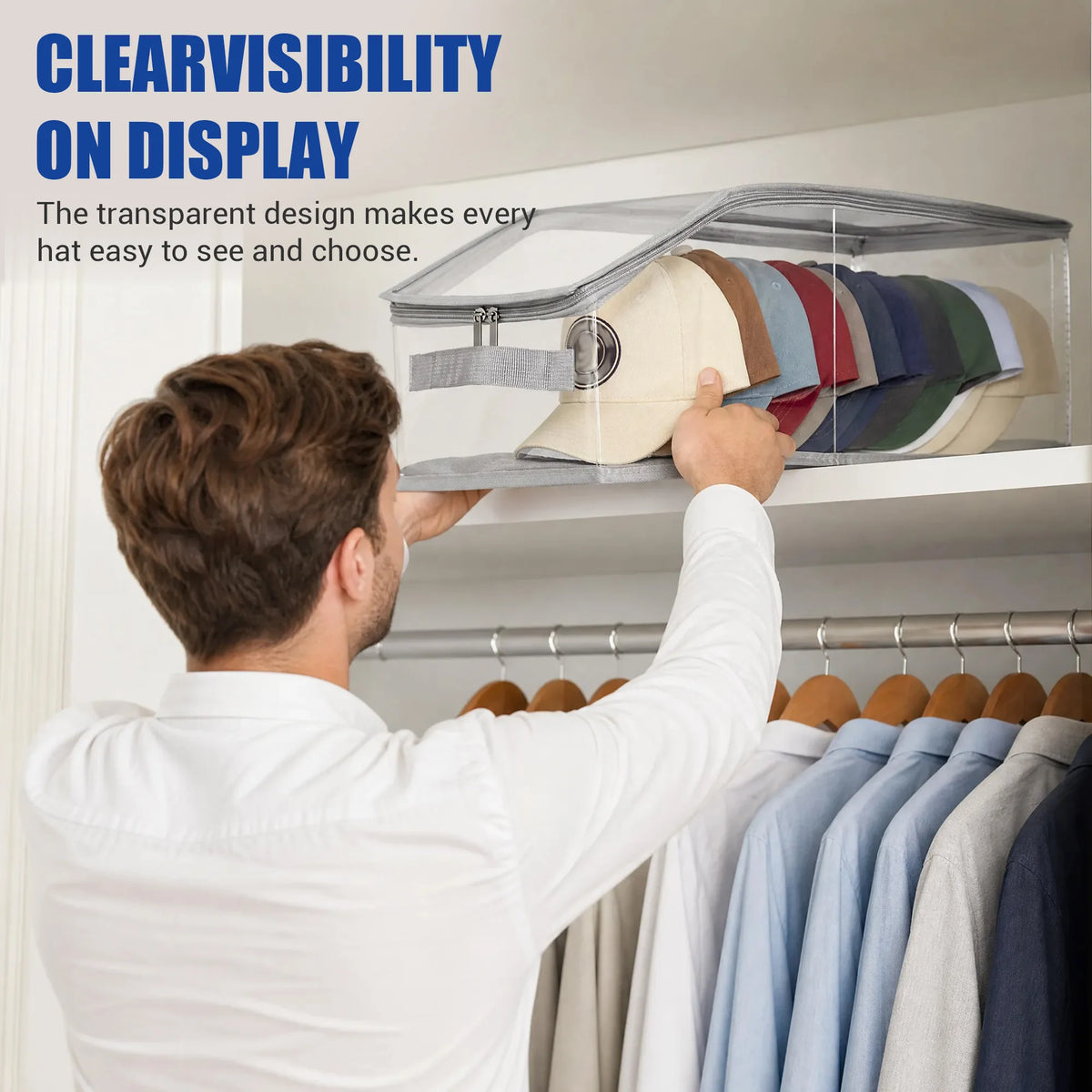 Hat Storage Organizer Box Clear PVC Baseball Cap Storage Container Stackable Dust‑Proof Cap Holder For Closet Wardrobe Under Bed
