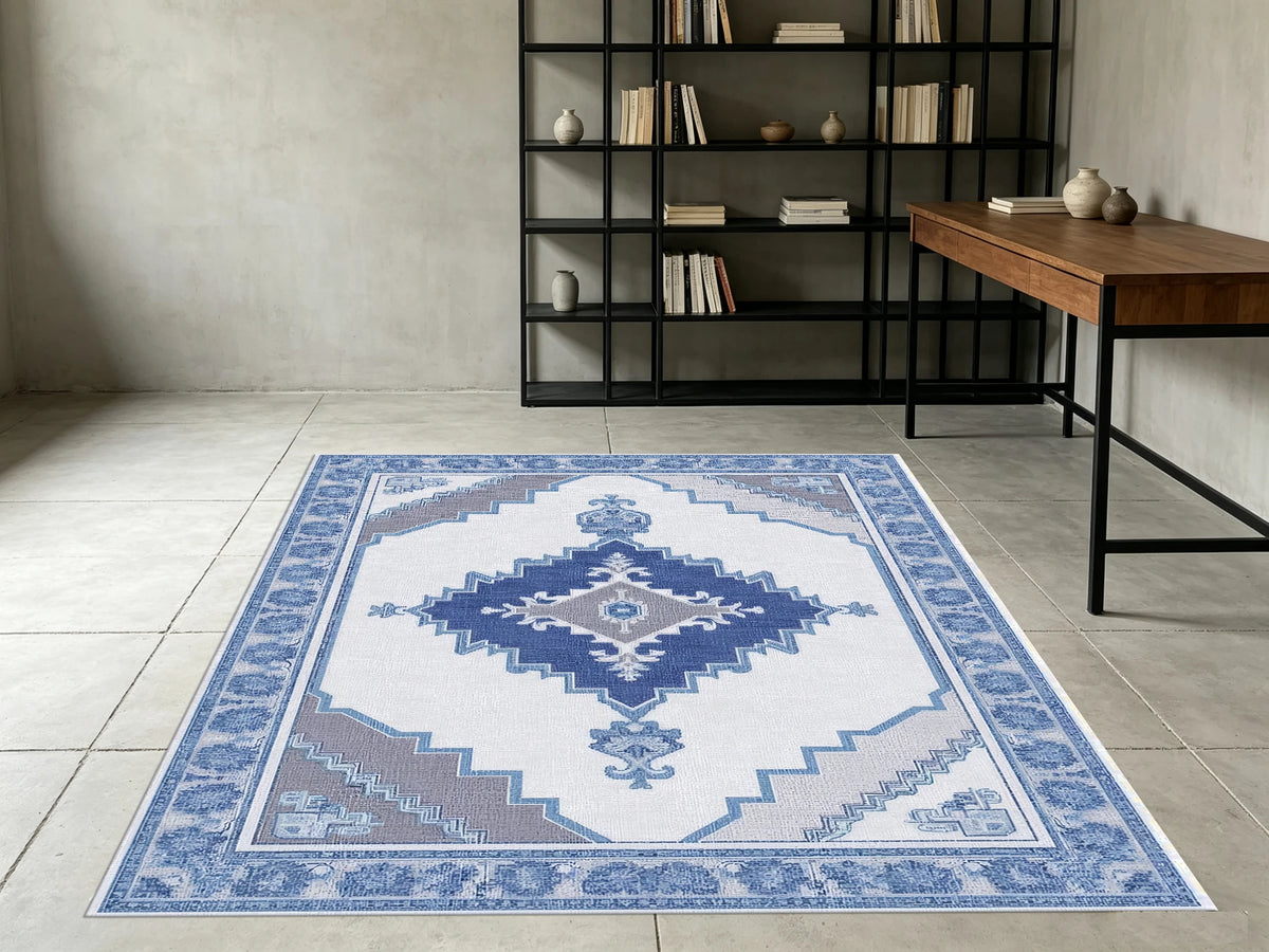 2D Beige Floral Pattern Rug, Light French Style, Soft & Comfortable, for Living Room & Bedroom