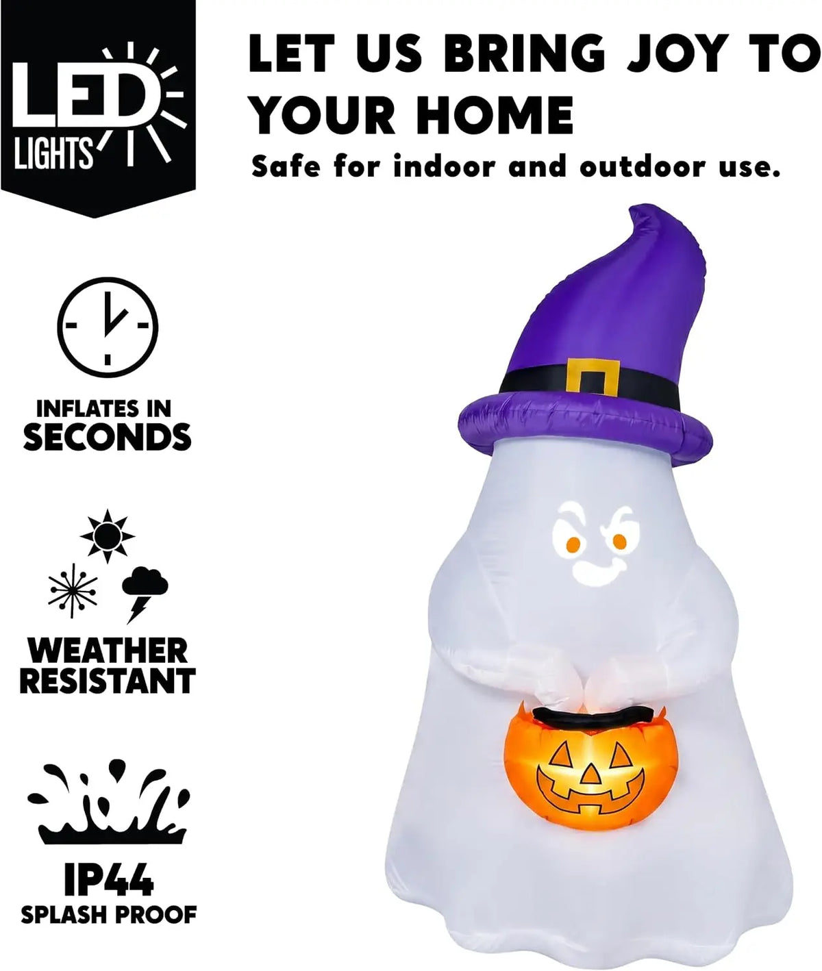 5FT Halloween Inflatable Witch Ghost Decor with Projector Face and Music Halloween Blow Up Yard Decoration with 8 Expressions Projection and Music Box for Party Outdoor Garden Lawn Decor