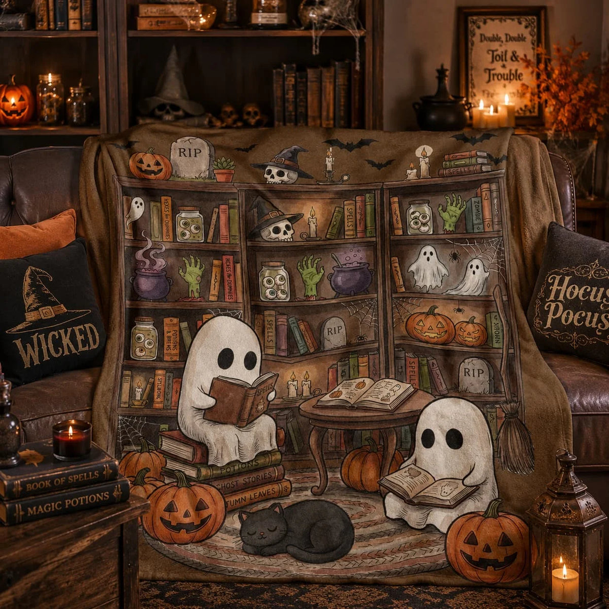 Wxiben Halloween Throw Blanket Gifts - Ghost Reading Blanket for Book Lovers Spooky Pumpkin Lightweight Soft Flannel Throw Blanket for Bed Couch Sofa Living Room Travel Halloween Decor 60x50 inches