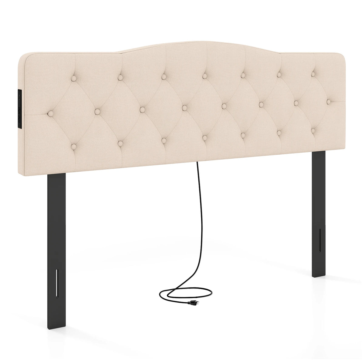 Headboard for Queen & Full Size Bed, Tufted Upholstered Head Board w/ 2AC Outlets