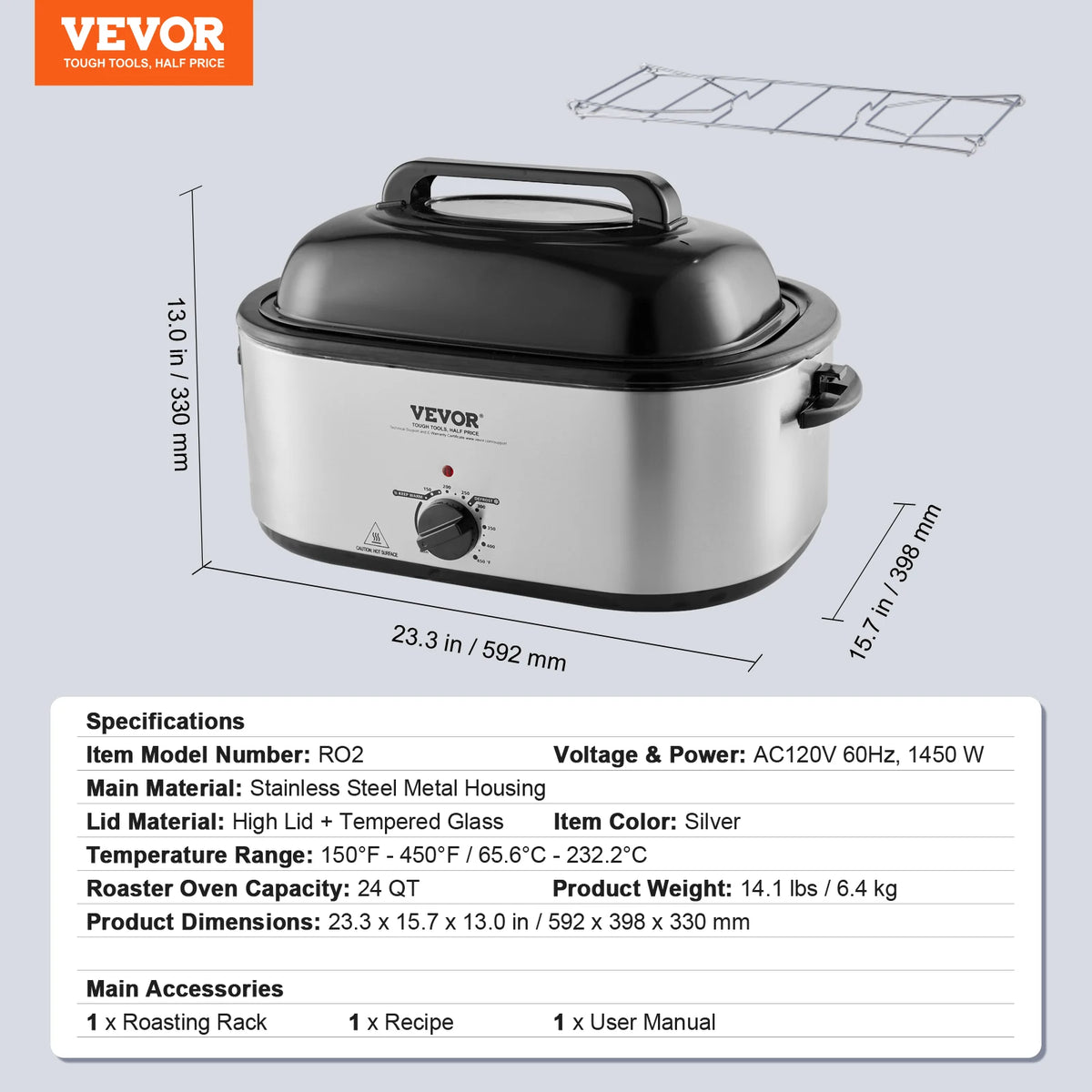 SucceBuy Electric Roaster Oven 24 QT Turkey Roaster Oven with Self-Basting Lid 1450W Roaster Oven Defrost&Warm Function Silver