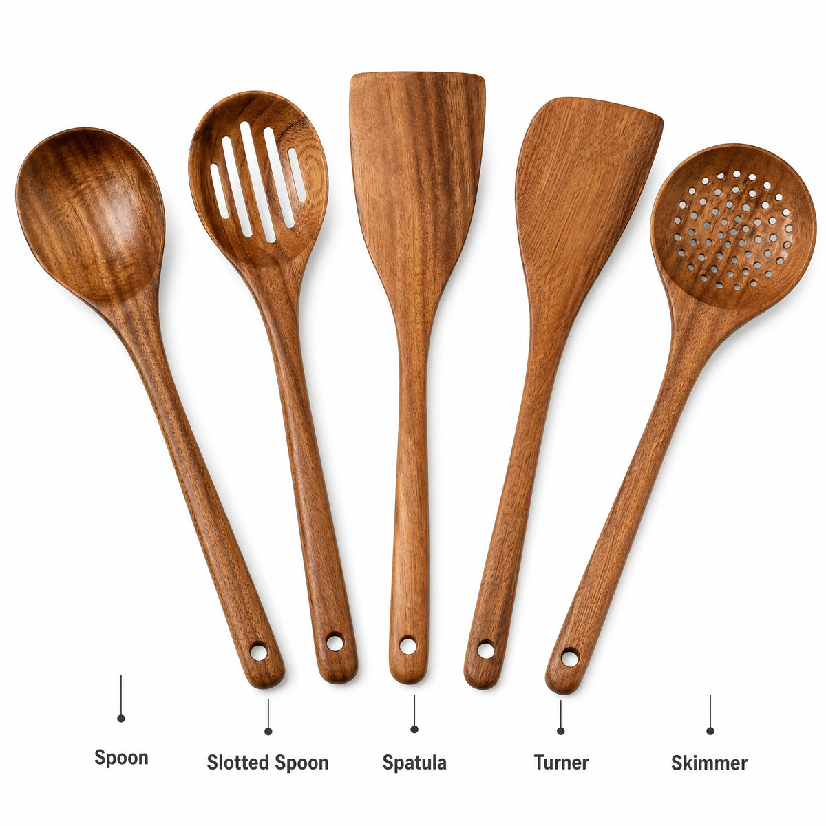 5-Piece Wooden Kitchen Utensils Set, Natural Wood Cooking Spoons and Spatulas, Heat Resistant Non-Stick Cookware Safe for Home Restaurant Kitchen