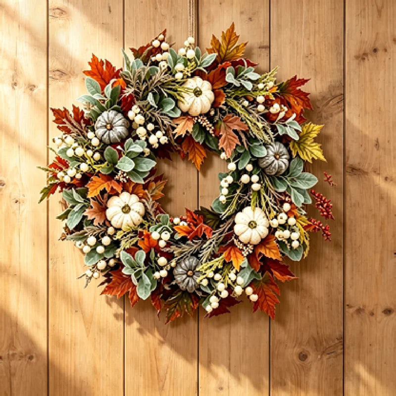 Thanksgiving Decor Wreath, 15.75 Inch Fall Wreath, Front Door Autumn Wreath with Pumpkins, Pinecones, Maple Leaves, Berries and Flowers, Harvest Wreath for Indoor Outdoor Home Decoration