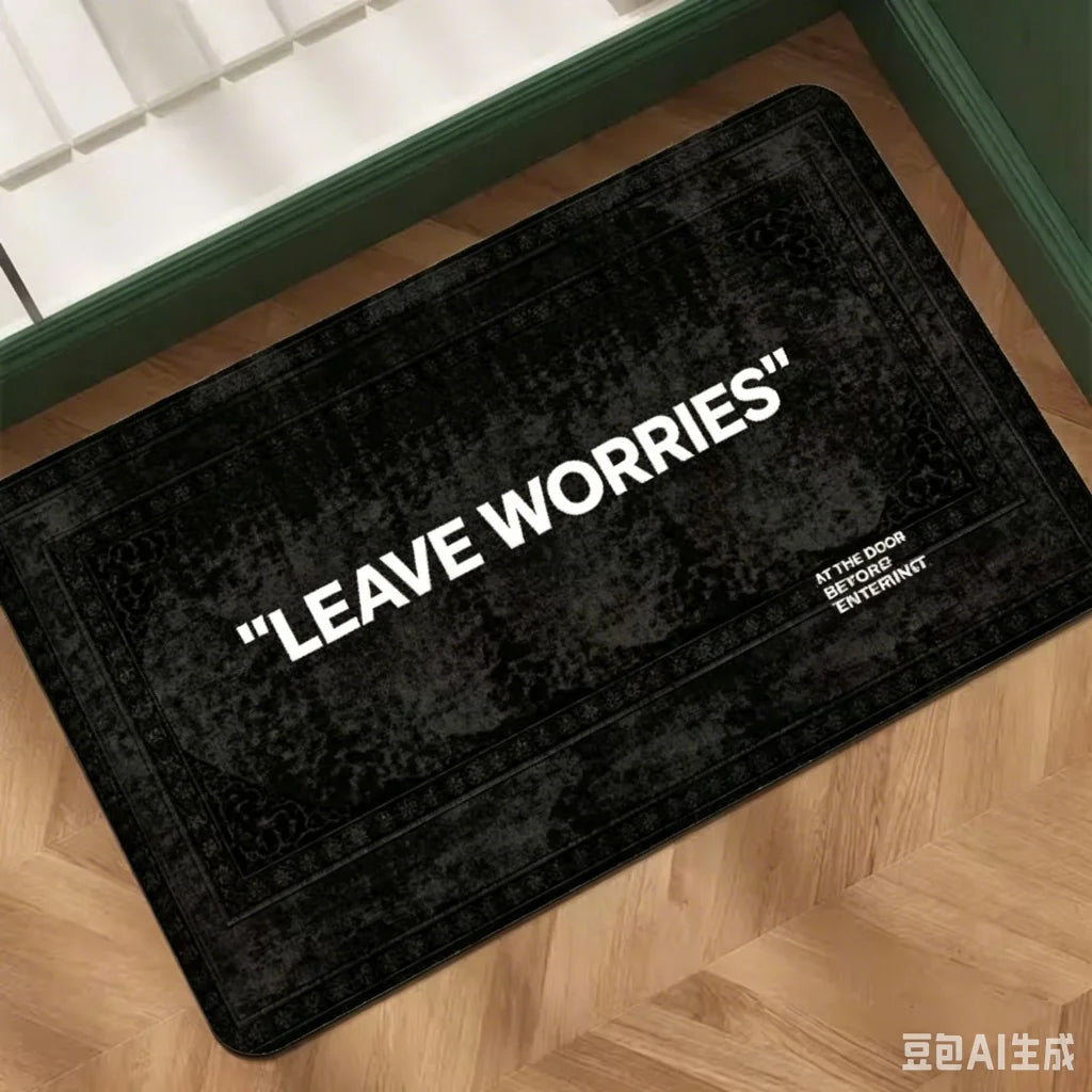 1pc Soft Absorbent Flannel Door Mat Suitable for Indoor/Outdoor Use, Non-Slip PVC Backing with "Please Remove Shoes", Machine Washable Suitable for Entryway, Kitchen, - Dark Gray Stripes Floor for Holiday Gifts, 2D Flat