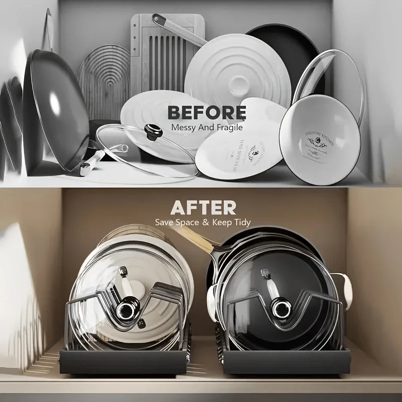 Adjustable Pull out Cabinet Storage Organizer Sliding Pot Lid Pan Rack for Kitchen - Dividers for Lids Bakeware & Plates