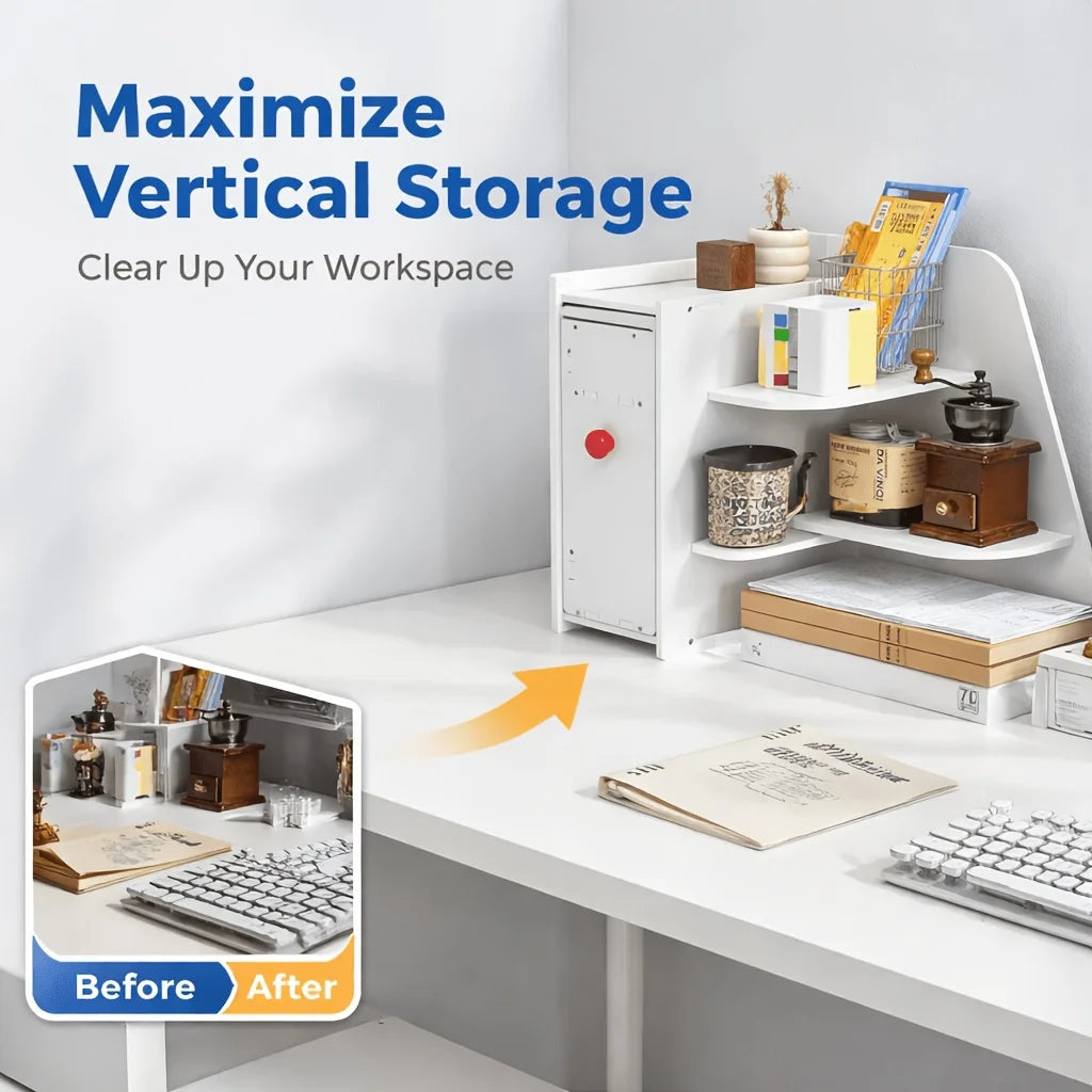 Desk Corner Storage Rack with a Large Drawer for Organizing and Storing Items on Your Desk. Suitable for Office Desks, Home Study Rooms, and Bedrooms.