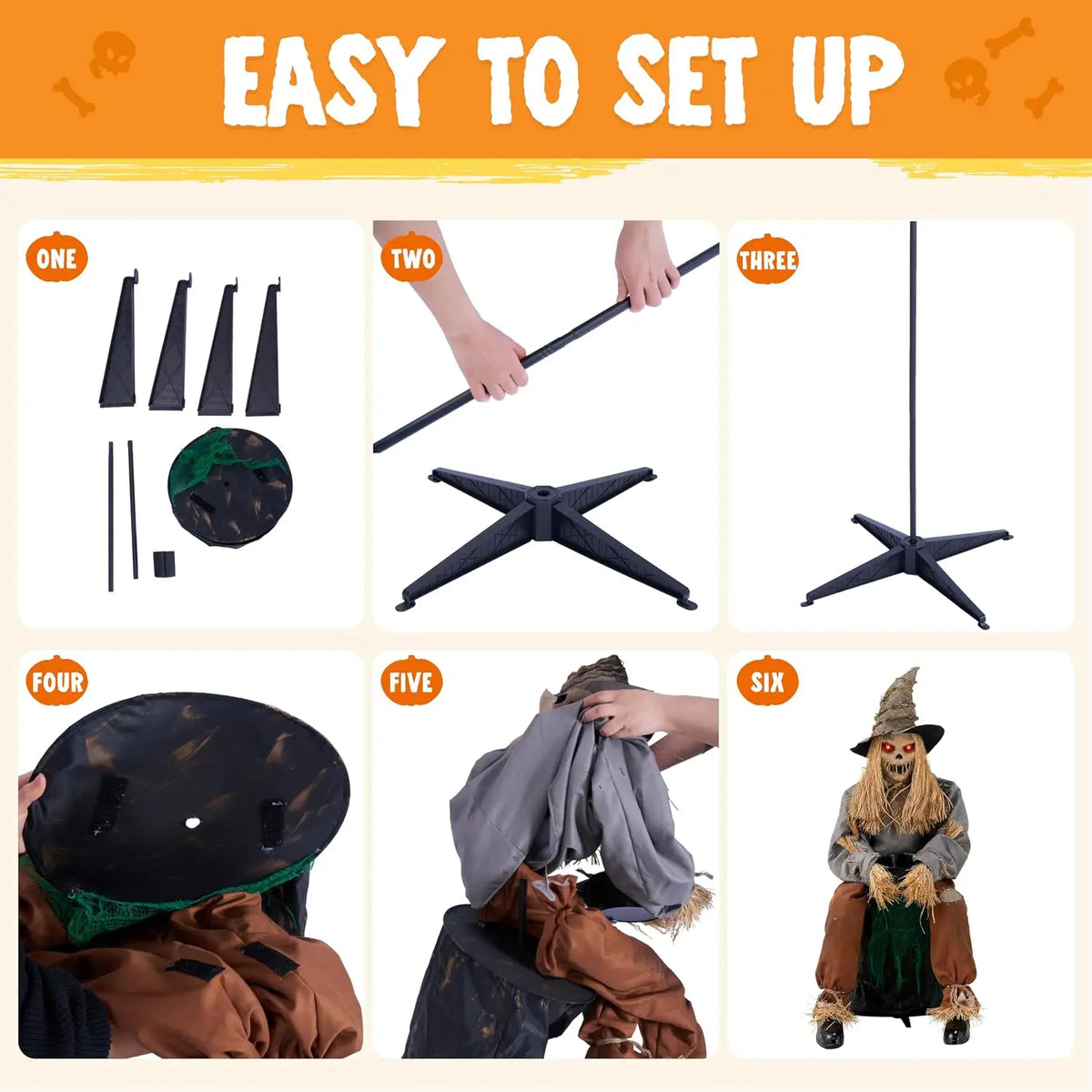 49" Halloween Animatronic Sitting Scarecrow, Halloween Decorations Outdoor Sound Activated Jump Scare Prop with LED Eyes, Spooky Sounds, Scary Haunted House Props for Garden Yard Lawn