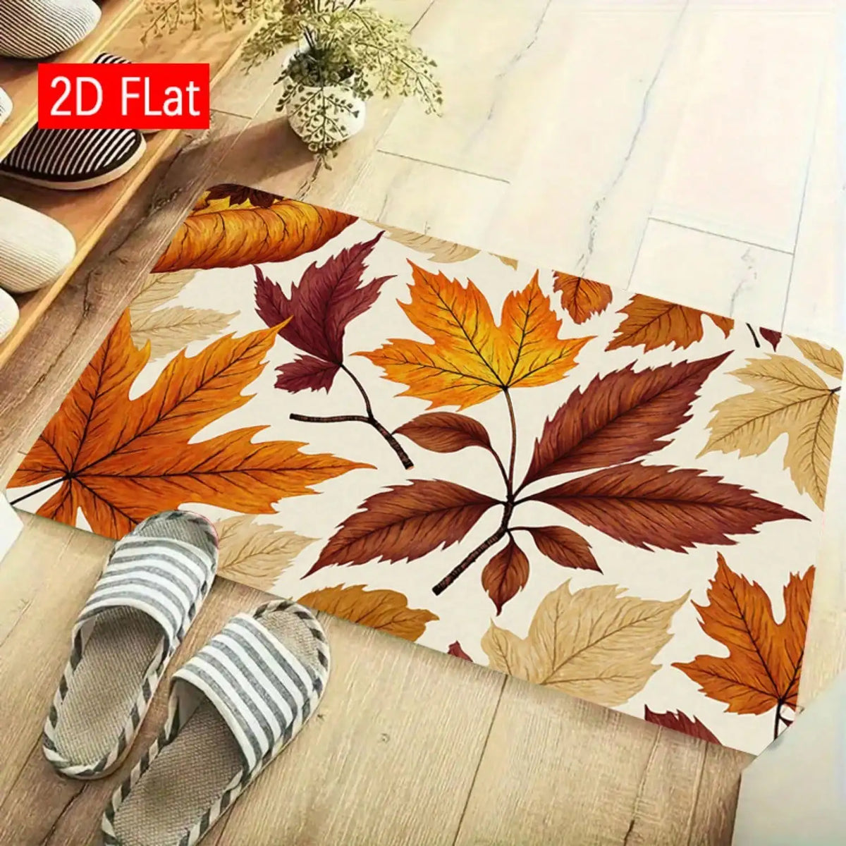 2D Flat Leaf Autumn Pattern Printed Door Mat, Soft And Comfortable Fleece Carpet, Indoor/Outdoor Entrance Rug, Home Entrance Carpet, Suitable For Doorway