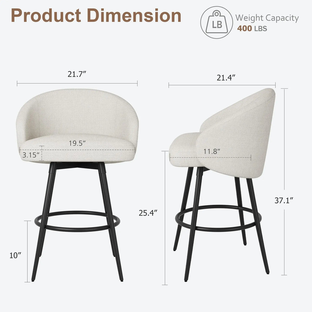 HiMISS Counter Height Swivel Bar Stools With Back And Footrest