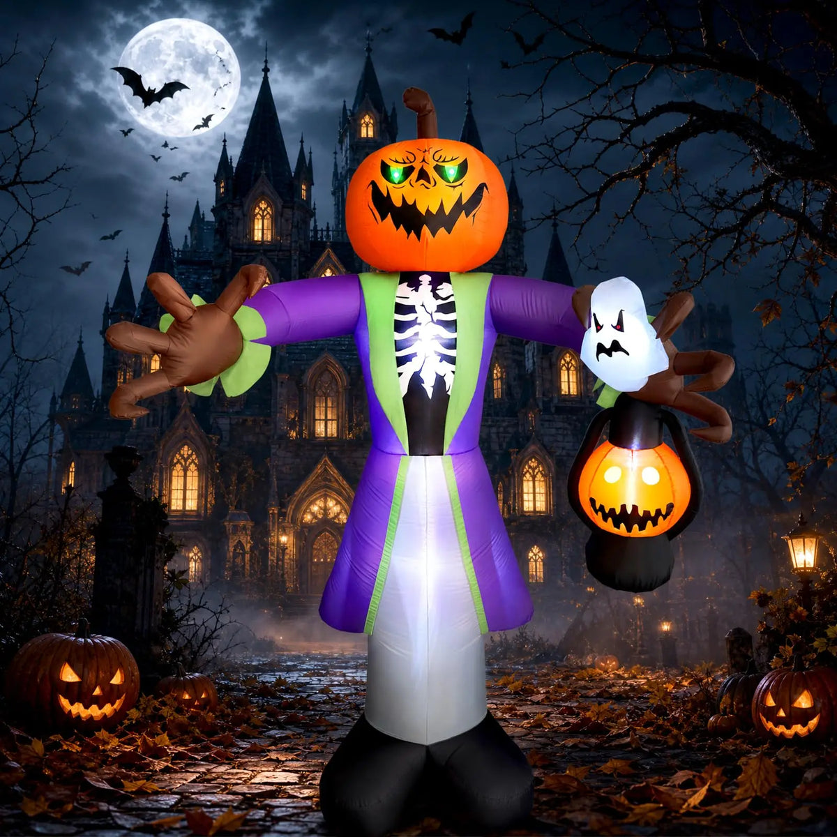 8FT Halloween Inflatable Pumpkin Zombie With Lantern And 7 LED Lights, Outdoor Toy Yard Decoration For Lawn Porch Party Garden