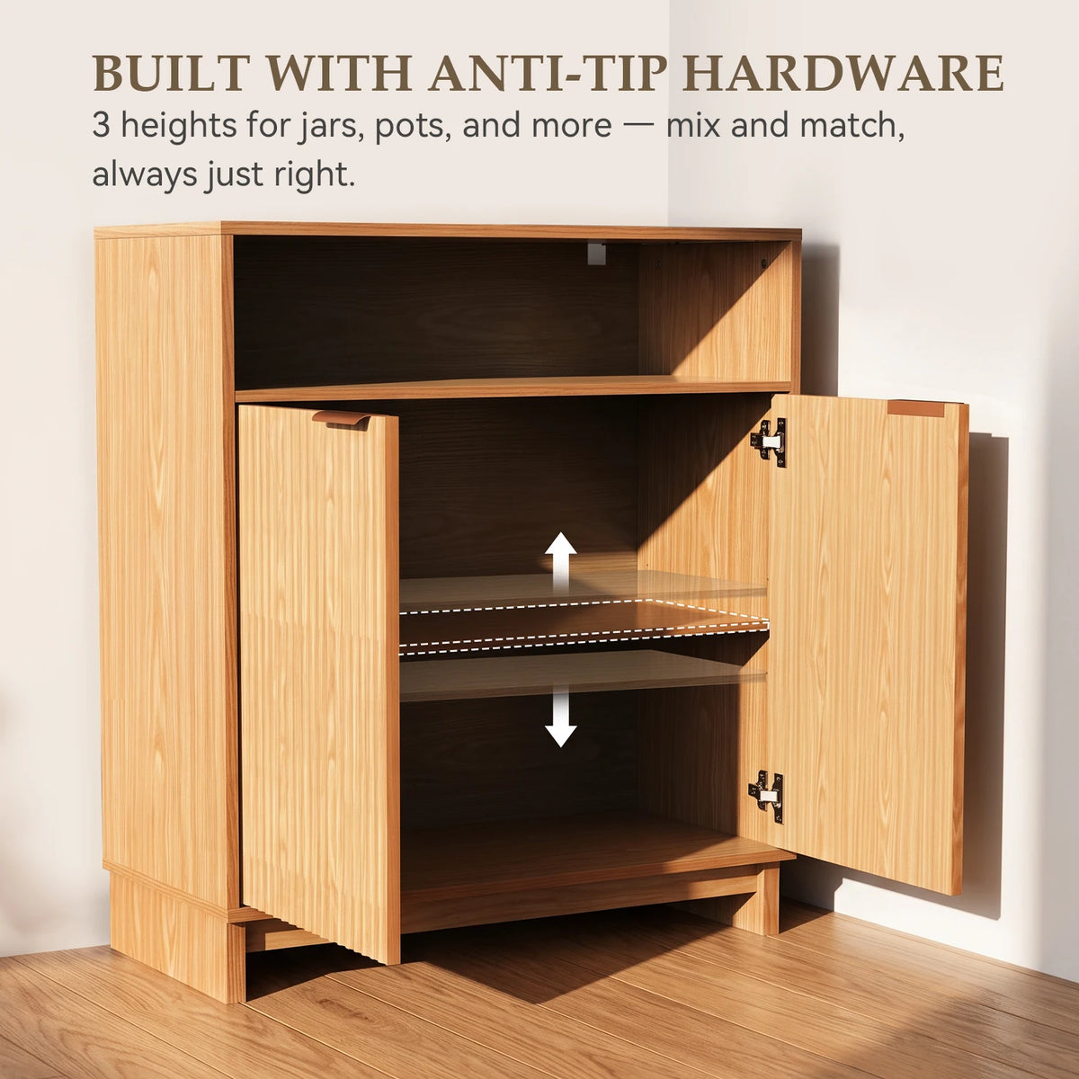TinyNest 31.5 inch Buffet Cabinets with Storage, Fluted Wood Kitchen Sideboard, Mid Century Modern Coffee Bar Cabinet Pantry with Door & Adjustable Shelves, Console Table for Entryway, Living Room, Dining Room, Hallway, Bathr