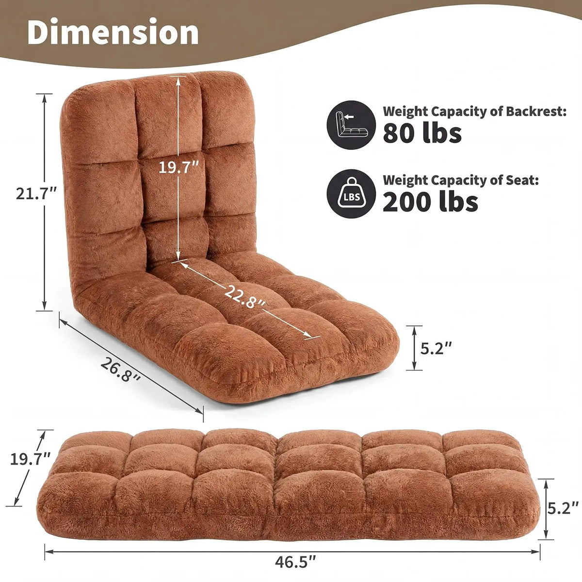Adjustable Floor Chair With Back Support, 5-Position Foldable Gaming Lounge Chair, Padded Meditation Sofa For Indoor Living Room