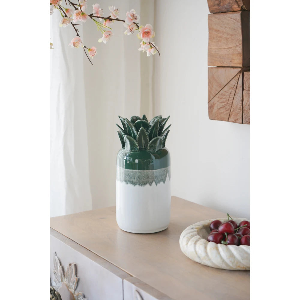 5.8x5.8x7.1" Tropical Green and White Ombre Ceramic Pineapple Vase Living Room Simplicity Hotel Homestay Creativity MHHP