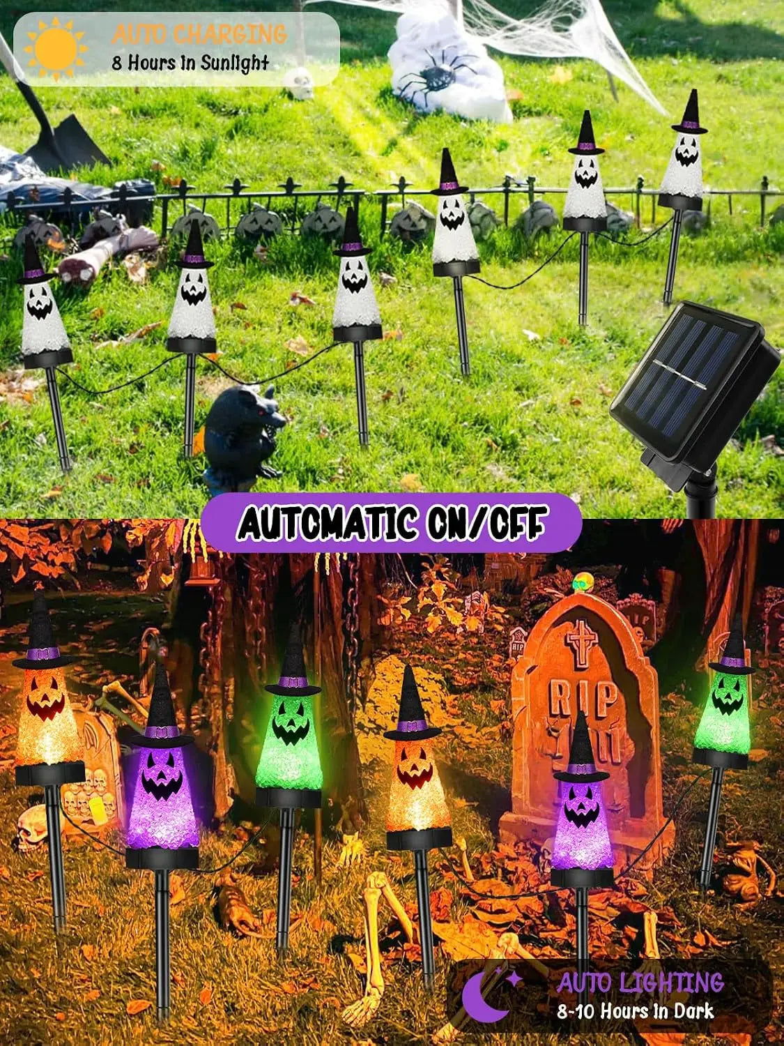 3 Pack Halloween Decorations Outdoor, Solar Ghost Pathway Lights Waterproof