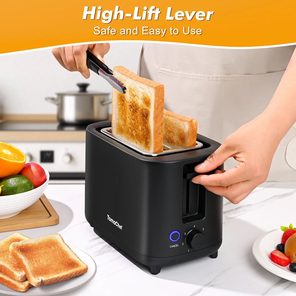 TomaChef  compact electric toaster 700W, with 7 heating Settings and a detachable breadcrumb tray, is perfect for toasting bread, bagels and waffles