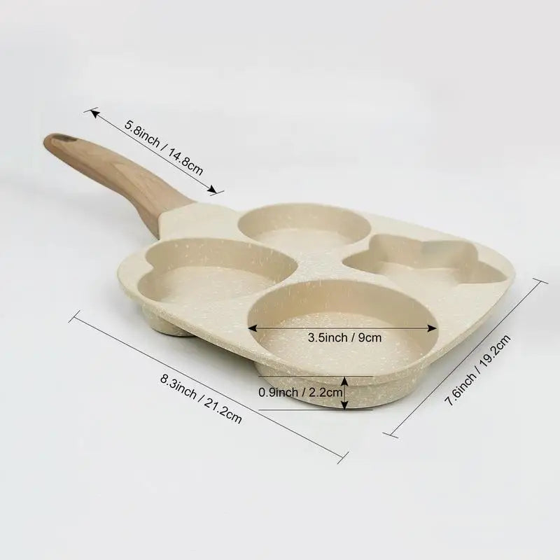 4 Hole Medical Stone Omelette Pan Thickened Non-Stick Flat Bottom Egg Burger Frying Pan for Egg Pancake Steak Ham Dumpling Works on All Stovetops Breakfast Maker Cookware