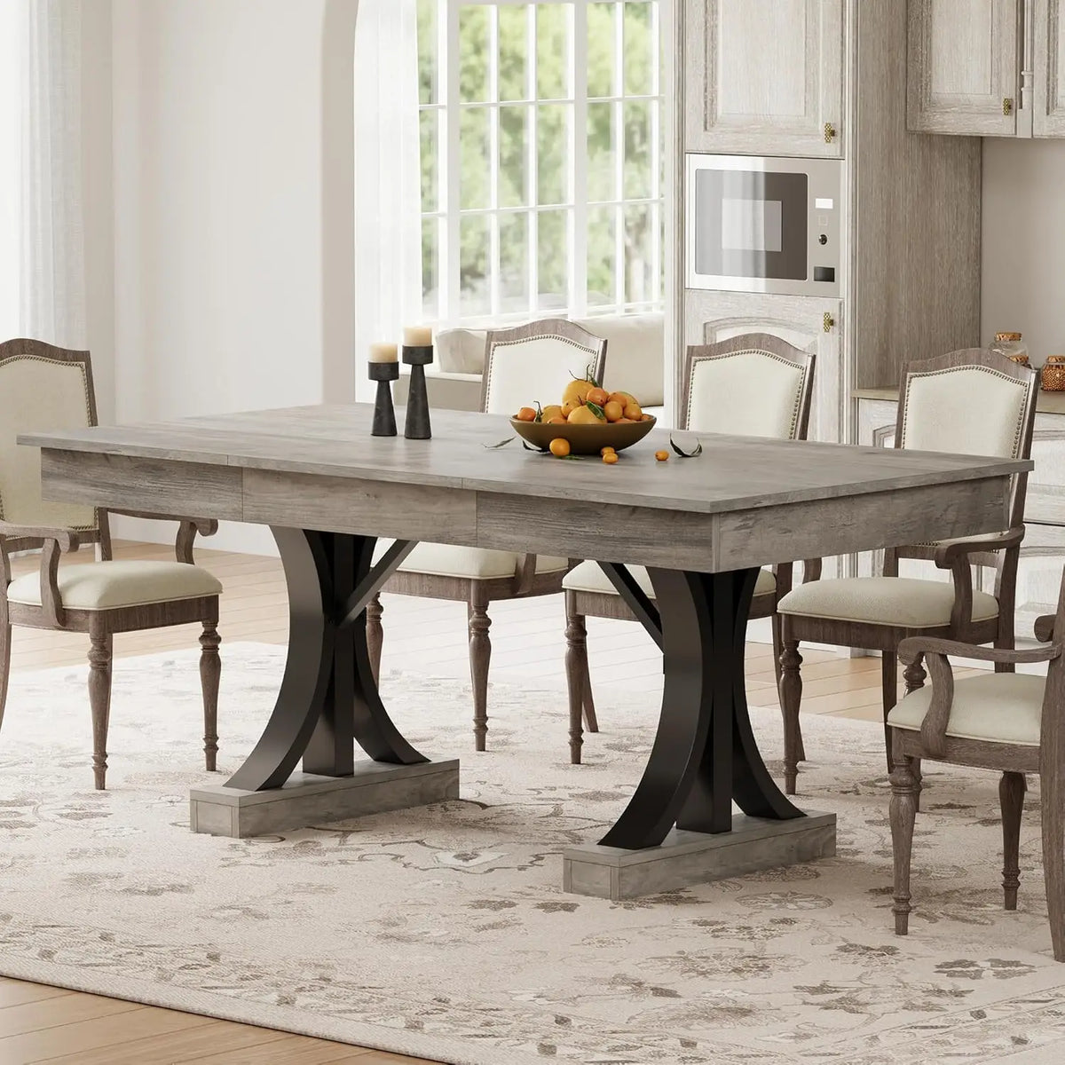 HiMISS Industrial Dining Table With Drawers And Pedestal Base