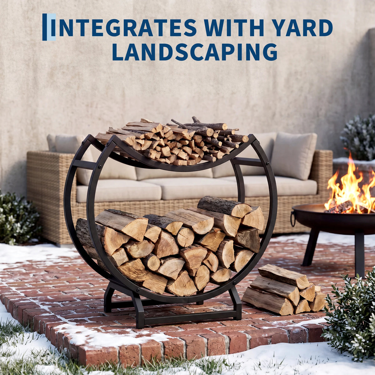 Round Firewood Rack Heavy Duty Iron Log Holder For Indoor Outdoor Fireplace Storage, Space Saving Metal Wood Rack For Patio Hearth