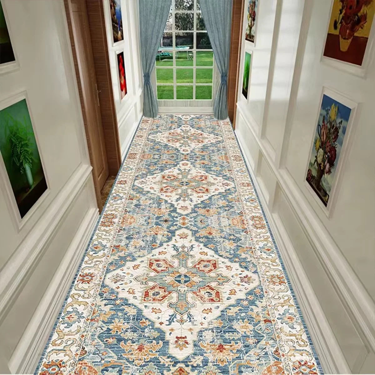 Extra Large Runner Rug for Hallway, Entryway and Living Room, Long Rectangular Floor Mat for Outdoor Dining, Kitchen and Bathroom, Non-Slip PVC Backing, Exquisite Printed Design