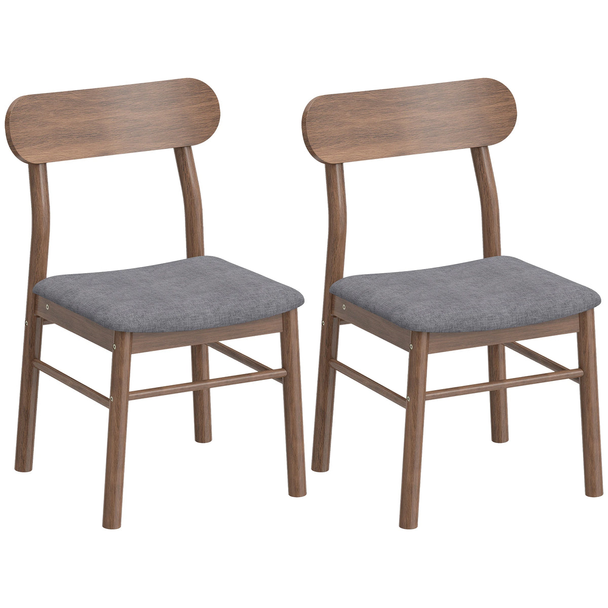 HOMCOM Dining Chairs Set of 2, Upholstered Solid Wood Kitchen Chairs, Mid-Century Modern Dining Room Chairs with Ergonomic Curved Backrest, Gray