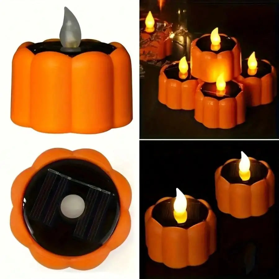 6 Pack Pumpkin Candles Halloween Decorations Solar Powered Lights Waterproof Outdoor Flameless LED Flicker Pumpkin Light for Jack-o'-Lanterns Garden Party Holidays