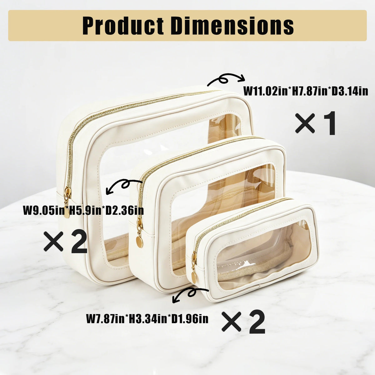 `5-Piece Clear Toiletry Bag Set, PVC Waterproof Cosmetic Makeup Bags with Zipper for Travel Bathroom Organizing`