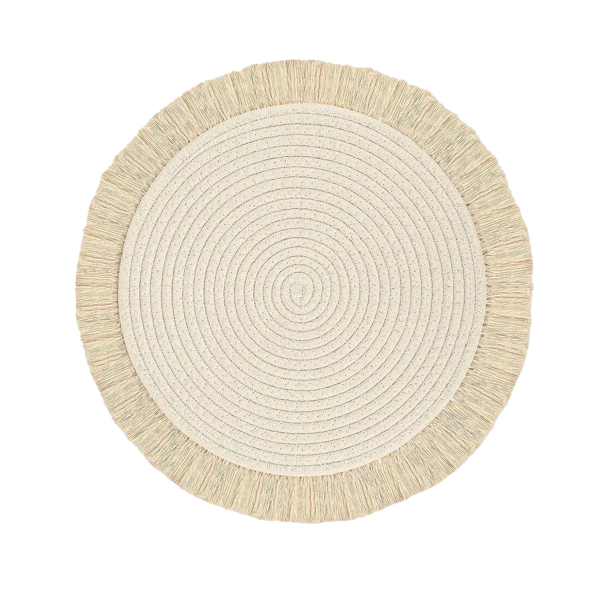 Round Cotton Rope Placemats Set of 8, 34cm Natural Boho Table Mats with Tassel, Heat Resistant Non-Slip Washable Woven Place Mats for Dining Table, Kitchen and Party