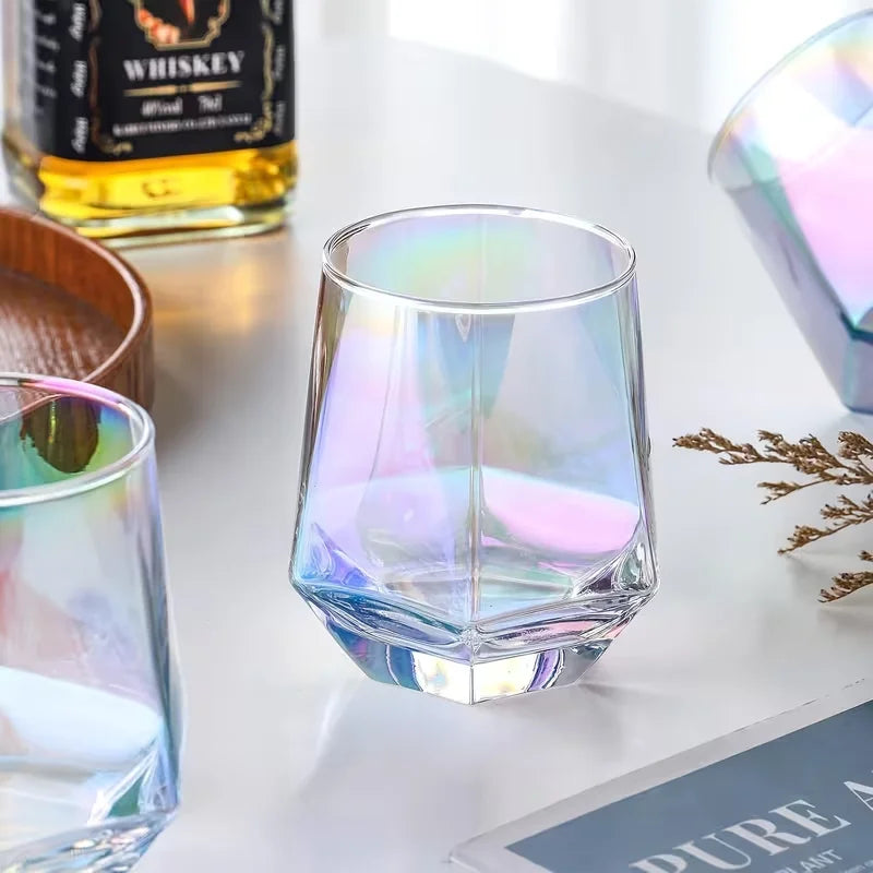 Stemless Wine Glass Set Of 6(10 Oz), Iridescent Glassware, Modern Rainbow Wine Glass For Serving White Wine, Red Wine, Cocktail, Whiskey, Bourbon, Cool Water