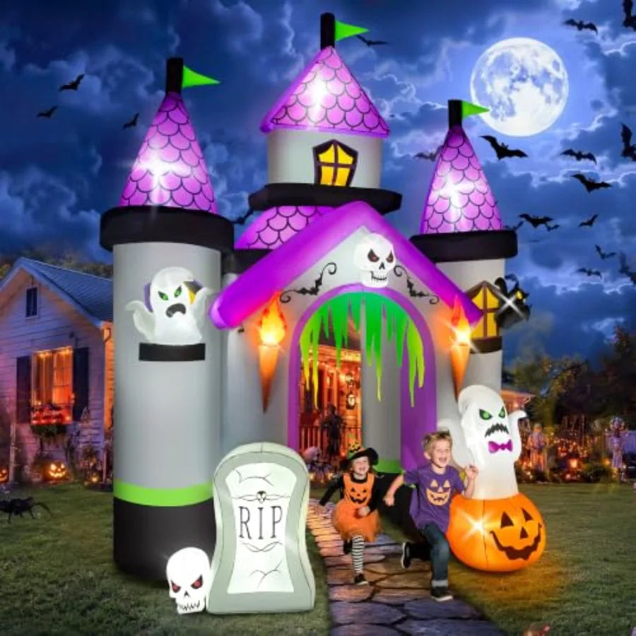 12.5FT Tall Halloween Inflatables Archway Haunted House Castle Giant Ghost Pumpkin Arch Blow Up Halloween Outdoors Yar