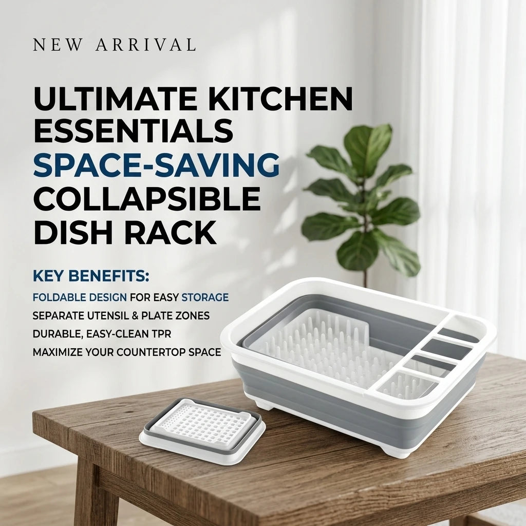 Collapsible Dish Drying Rack with Utensil Organizer Foldable Dish Drainer for Kitchen Counter Space Saving Portable Dish Rack for RV Camper Apartment Travel Kitchen Sink Storage 36.5 x 31.4 x 13 CM Grey and White