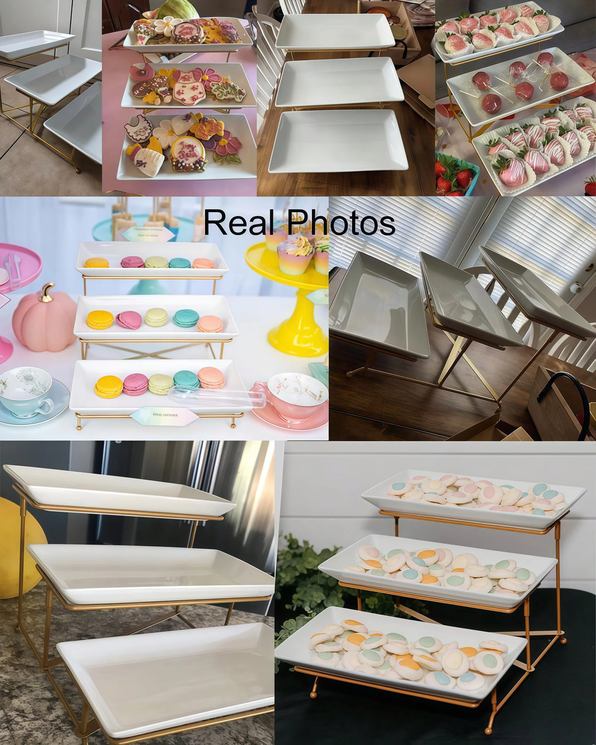 1PCSGolden 3-Tier Cupcake Stand, Foldable Metal Display Rack With 3 Plastic Trays, Multi-Purpose Dessert Snack Serving Tray, Table Decor For Wedding Party Family Gathering, Holiday Party Supplies For Christmas Thanksgiving Ea