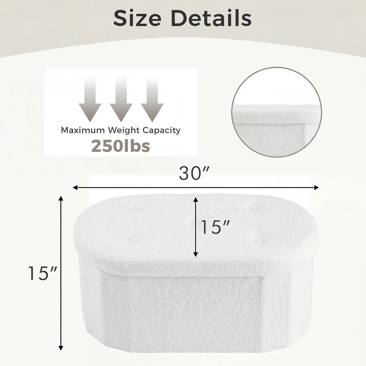JHK Folding Storage Ottoman Bench With Padded Fabric Seat
