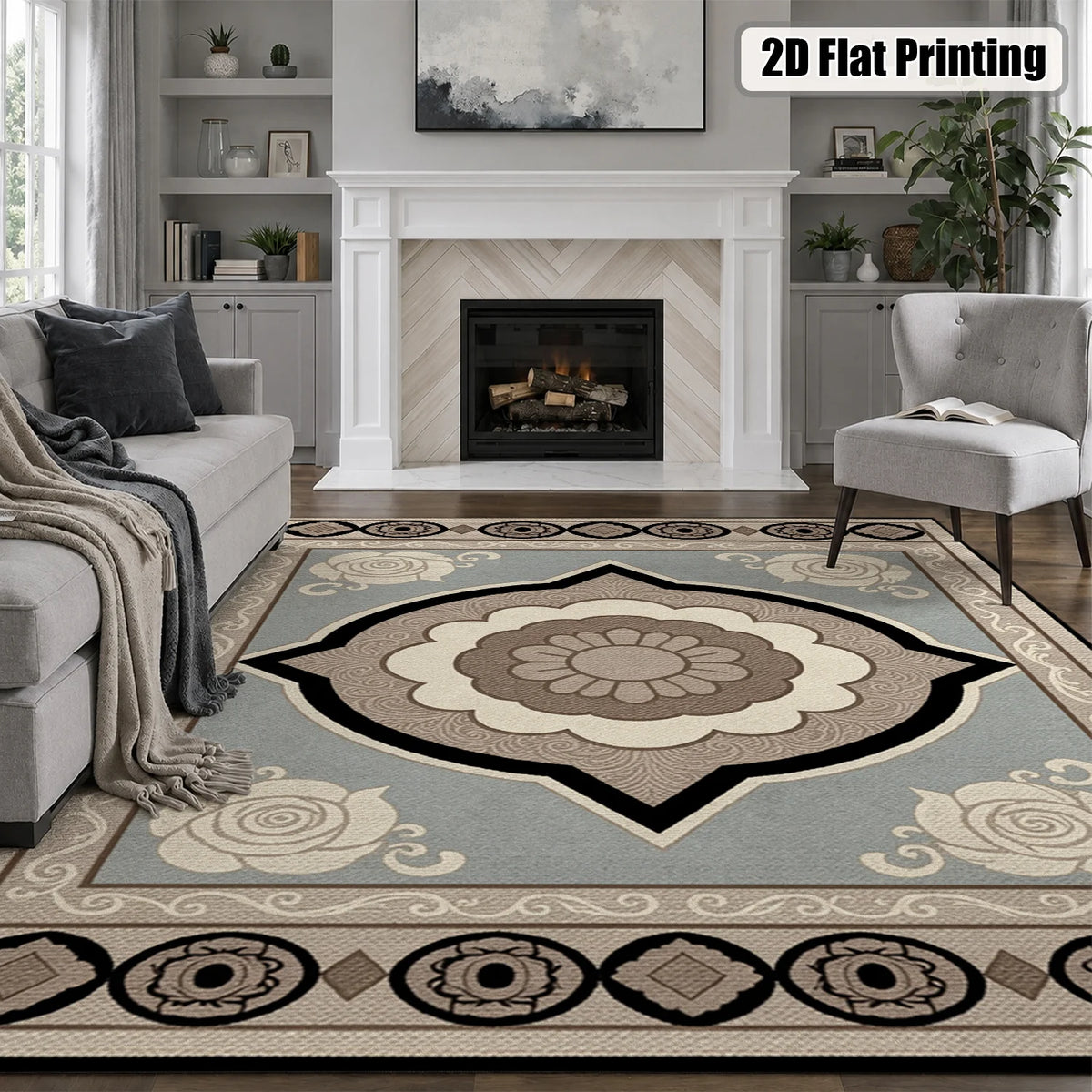 Ornate Floral Geometric Pattern Velvet Area Rug, Machine Washable Floor Carpet, Suitable for Living Room, Bedroom, Dining Room, Ideal for Halloween, Thanksgiving, Black Friday, Cyber Monday, Christmas, New Year Home Decor
