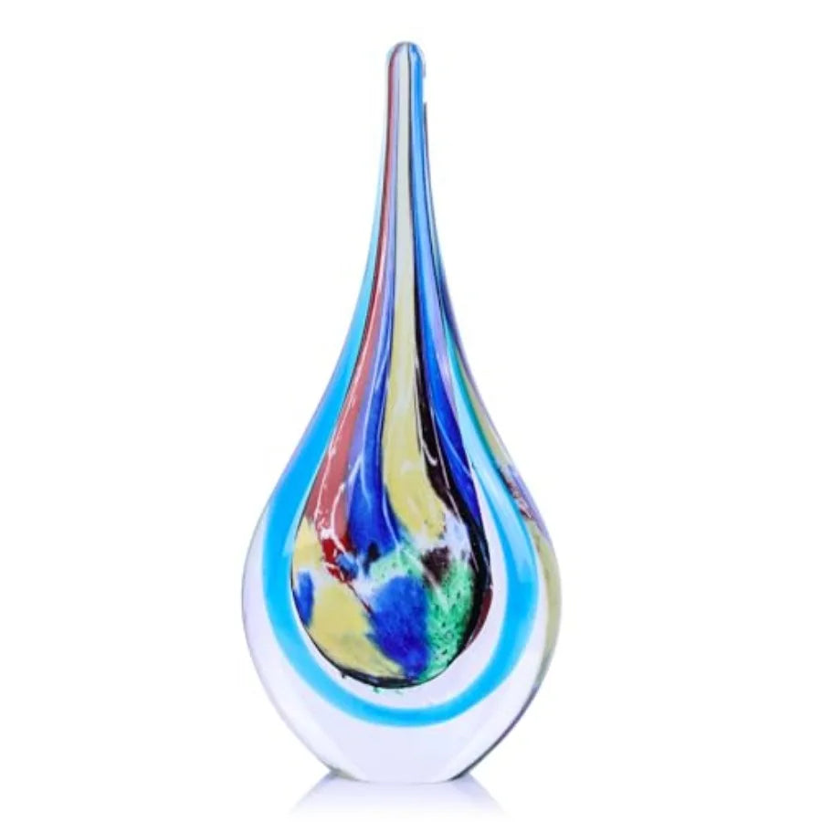 9" Tall Sculpture Hand Blown Glass Decor, Paperweight for Office Desk, Modern Glass Art Figurines Mediterranean Beach House Dec