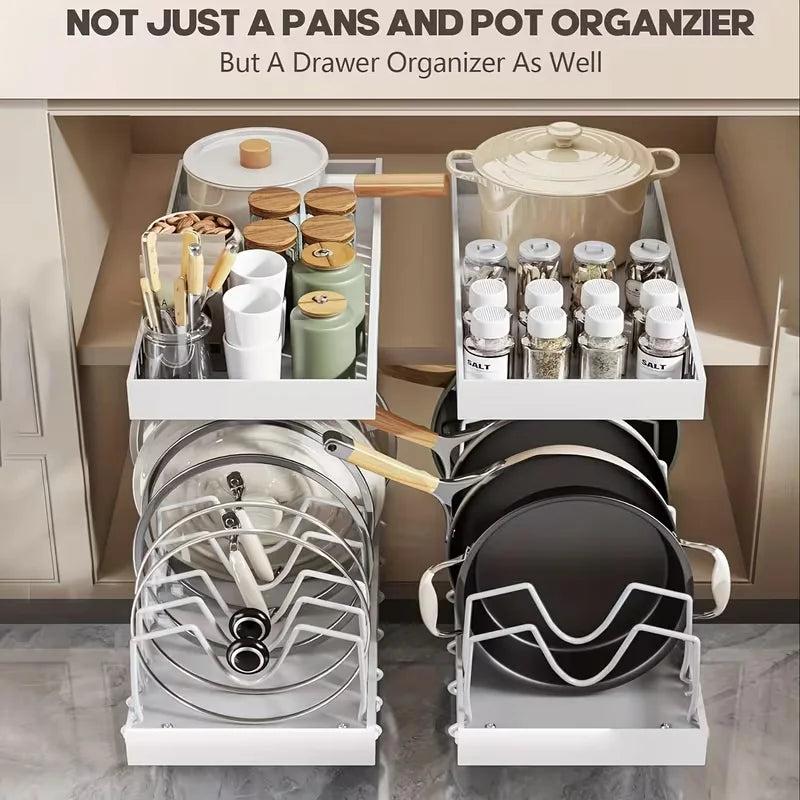 Adjustable Pull out Cabinet Storage Organizer Sliding Pot Lid Pan Rack for Kitchen - Dividers for Lids Bakeware & Plates