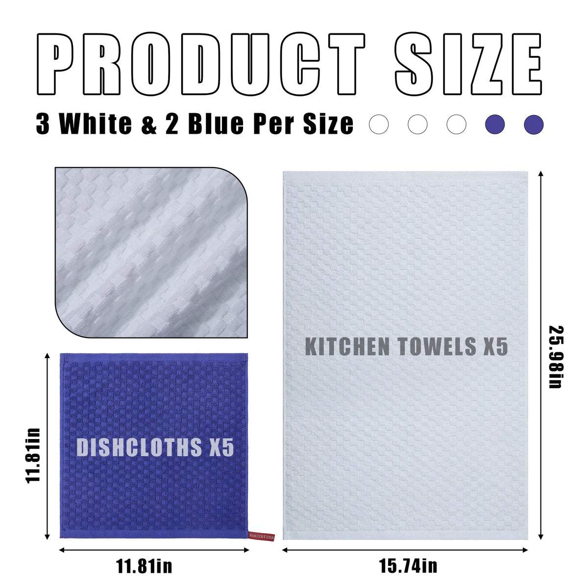 10 PCS Kitchen Towels and Dishcloths Set, 100% Cotton Waffle Weave Super Absorbent Cleaning Cloths