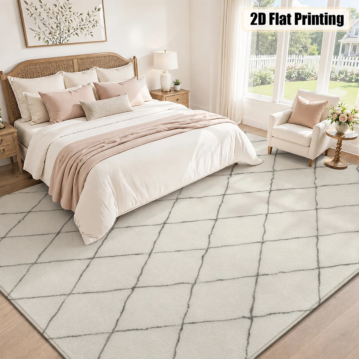 Large Indoor Area Rug, Soft Velvet Low Pile with Non-Slip Dotted Backing, Machine Washable, White Dark Gray Diamond Grid Pattern for Living Room, Bedroom Home Floor Decoration