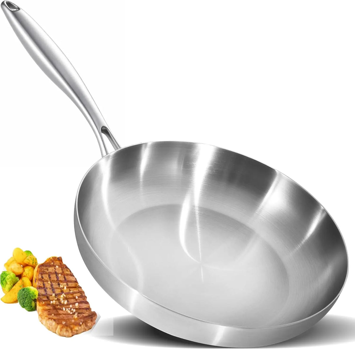 11 Inch Tri-Ply Stainless Steel Frying Pan Detachable Handle Fast Even Heating Induction Oven Safe Kitchen Skillet