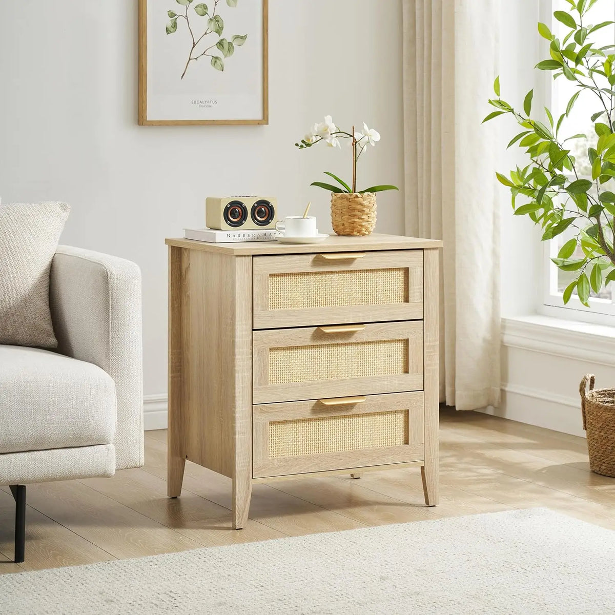 TWISTER CK Rattan Nightstand Cabinet With Three Storage Drawers